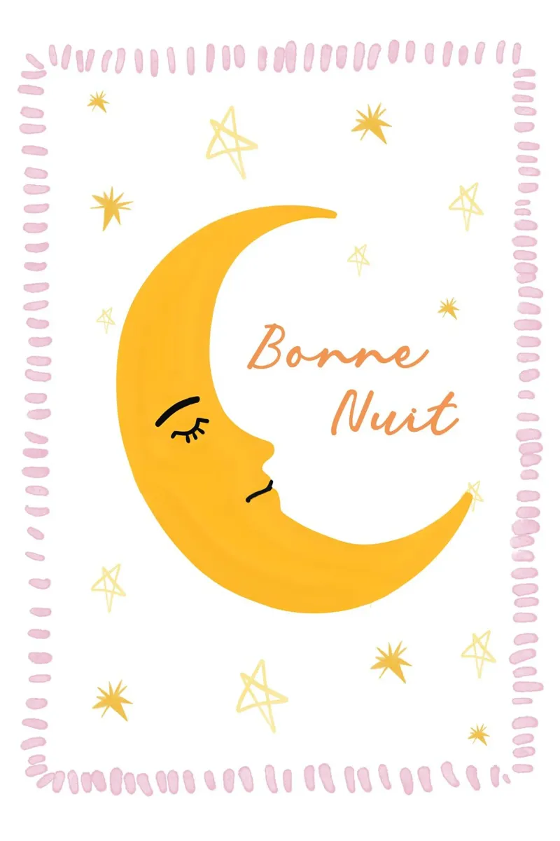 Bonne Nuit, Moon Nursery Print, Celestial Playroom Art canvas with Floater frame by Little Lola