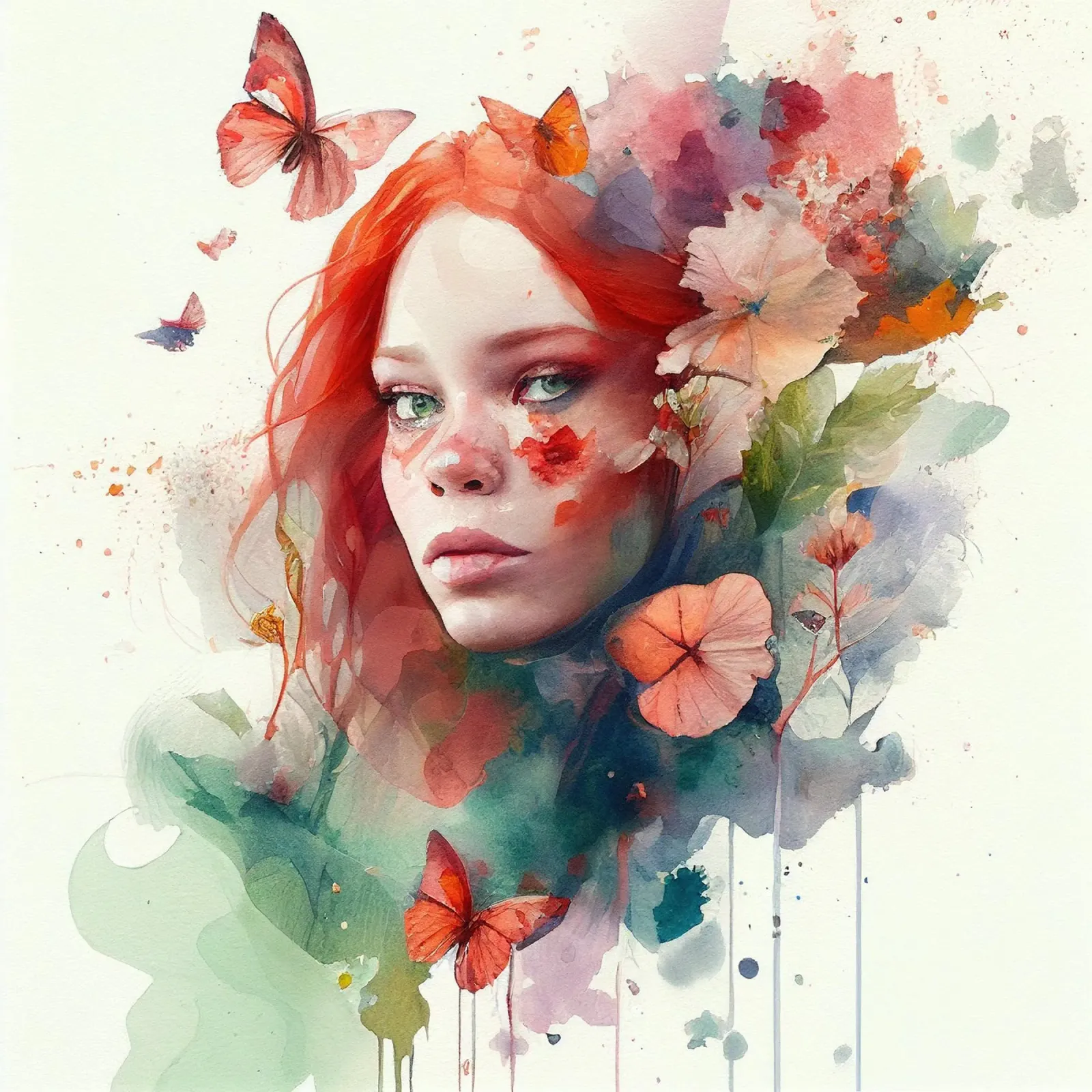 Acquerello floreale capelli rossi donna carta hahnemühle da Chromatic Fusion Studio