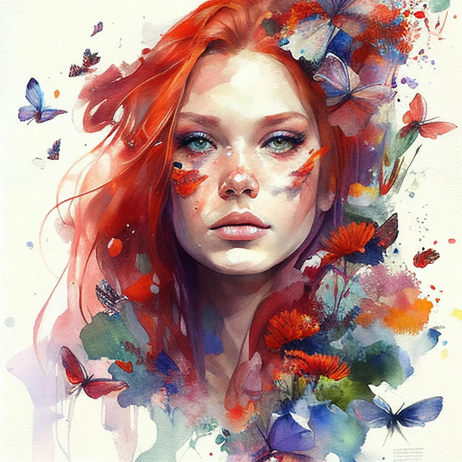Aquarel Bloemen Rood Haar Vrouw canvas met Baklijst van Chromatic Fusion Studio