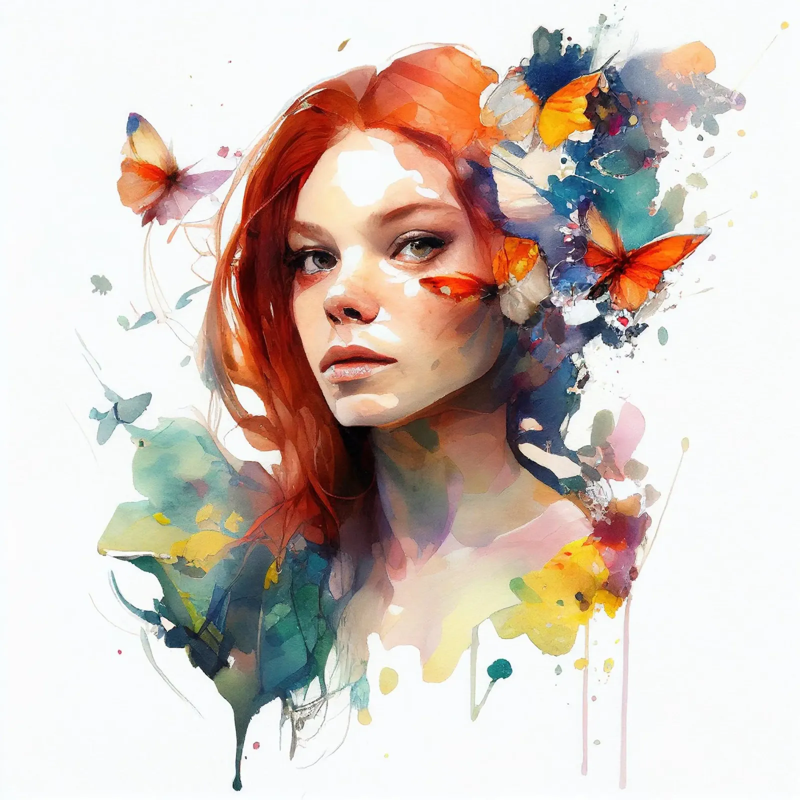 Aquarel Bloemen Rood Haar Vrouw canvas met Baklijst van Chromatic Fusion Studio