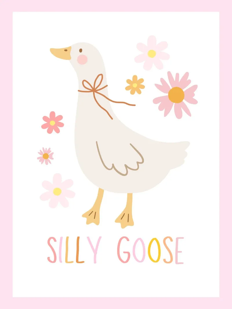 Nursery Print, Playroom Art, Silly Goose Kids Art poster with plastic frame by SunshinePrints
