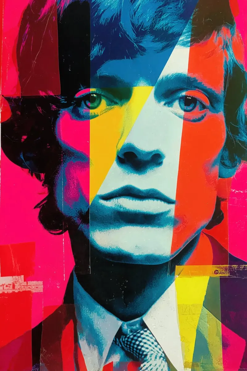 Ritratto di Mick Jagger | Collage digitale nostalgia anni '60 poster con telaio in alluminio da Autofocus