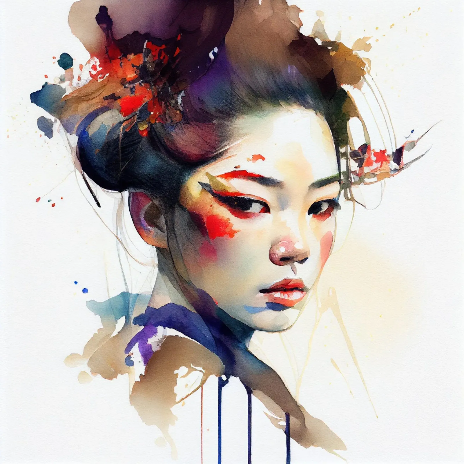 Geisha moderna ad acquerello pellicola backlit da Chromatic Fusion Studio