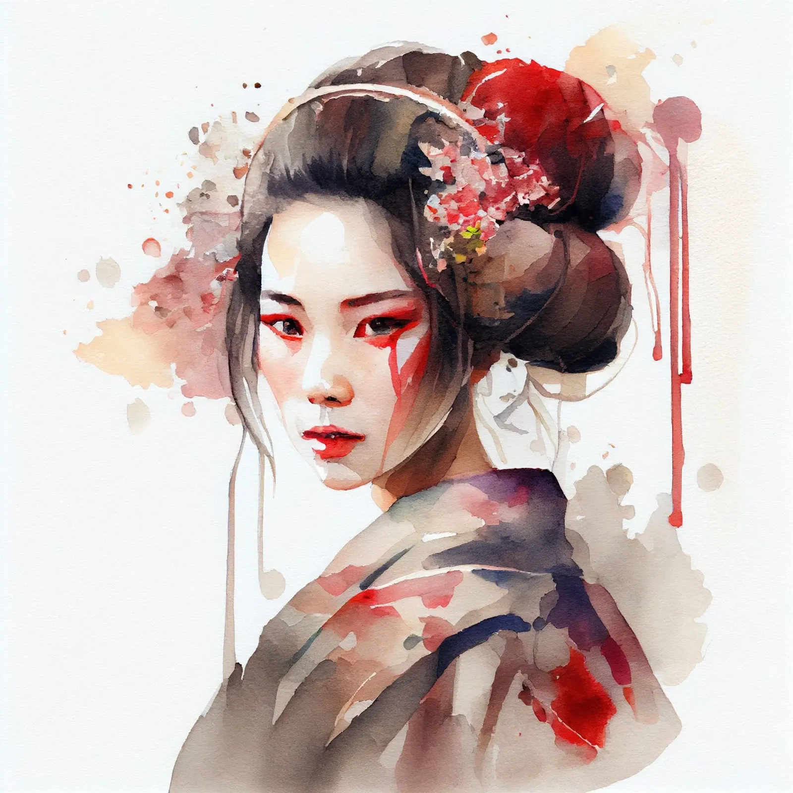 Geisha moderna ad acquerello pellicola backlit da Chromatic Fusion Studio