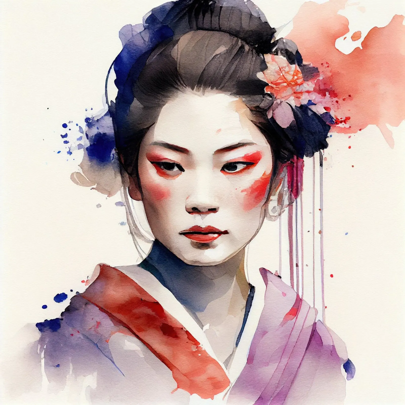 Geisha moderna ad acquerello pellicola backlit da Chromatic Fusion Studio