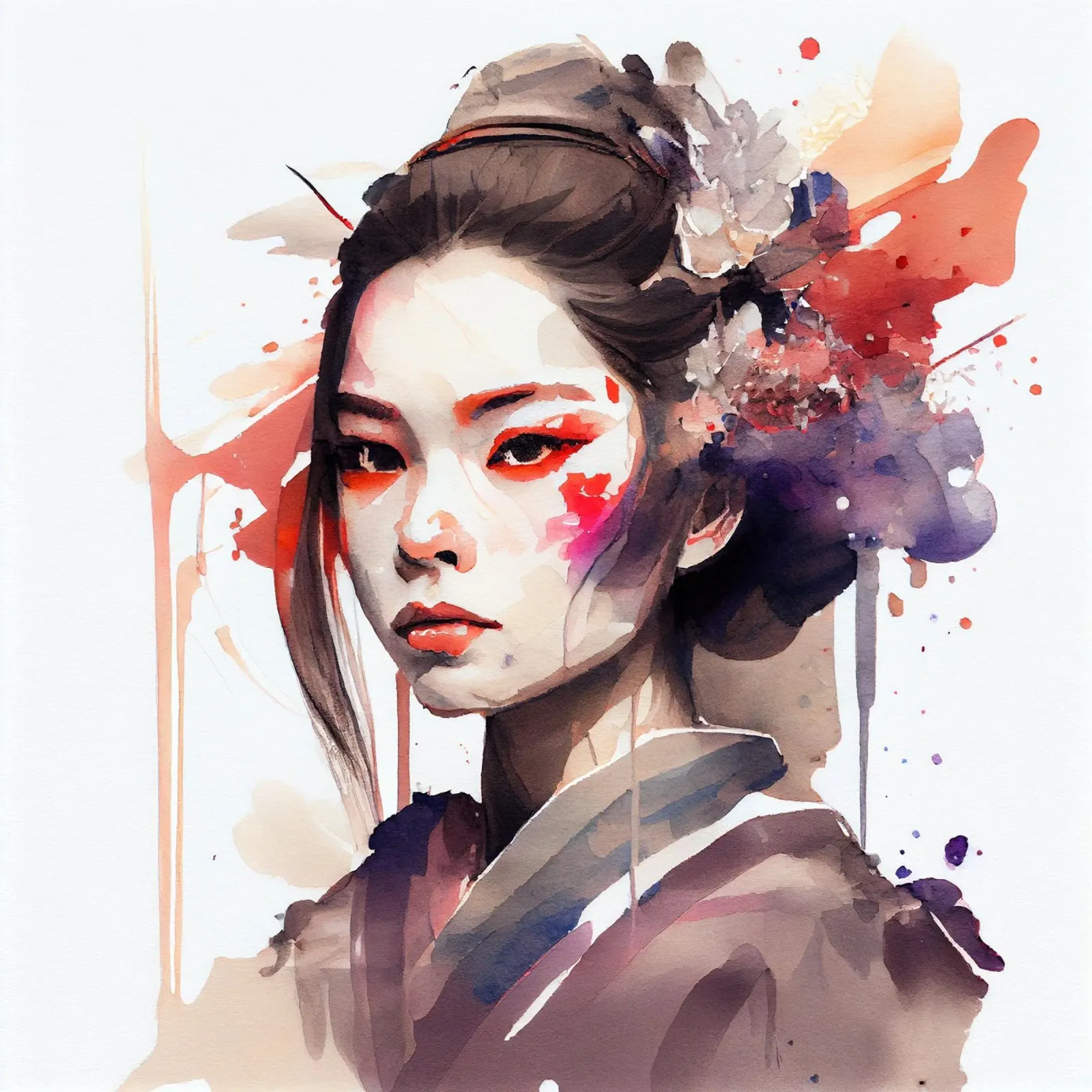Geisha moderna ad acquerello pellicola backlit da Chromatic Fusion Studio