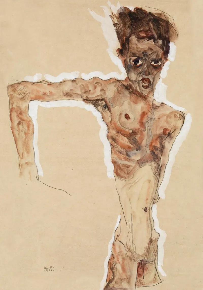 Egon Schiele - Uomo nudo. Autoritratto (1911) alluminio dibond da Wirla