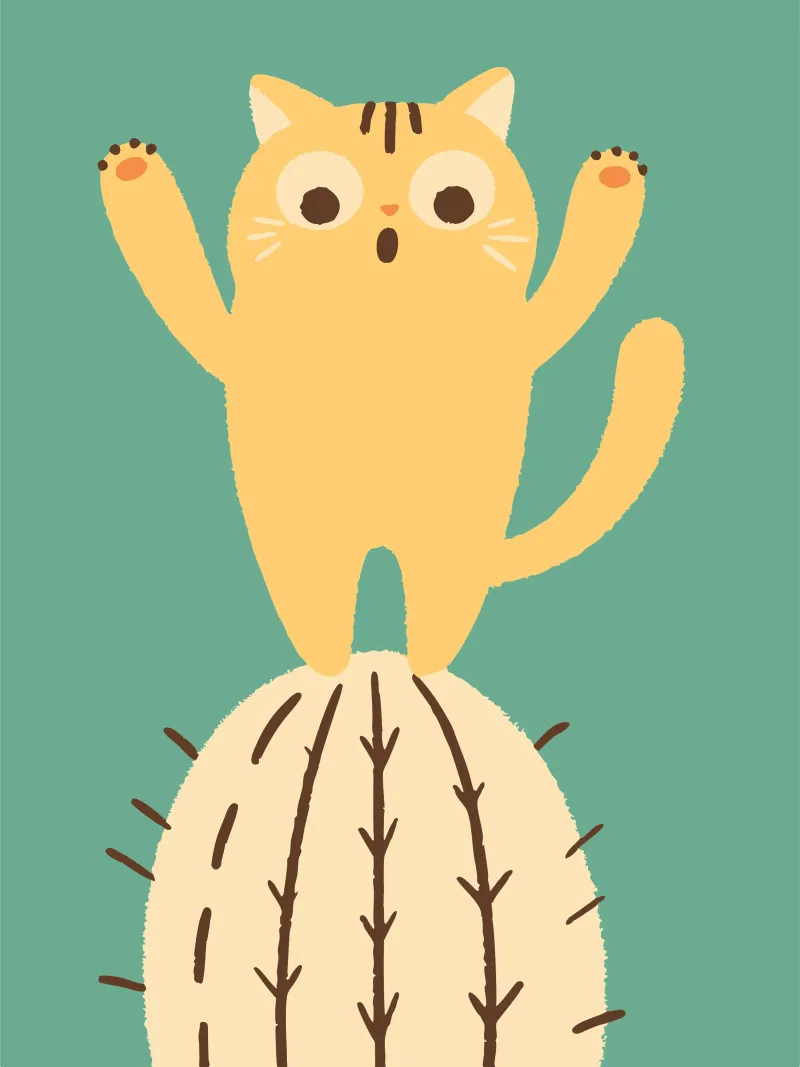 Gatto su un cactus alluminio dibond da TRENDY POSTER SHOP