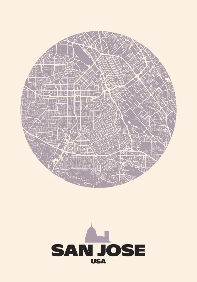 Mappa del Circolo di San José poster con telaio in legno da MOOODZART