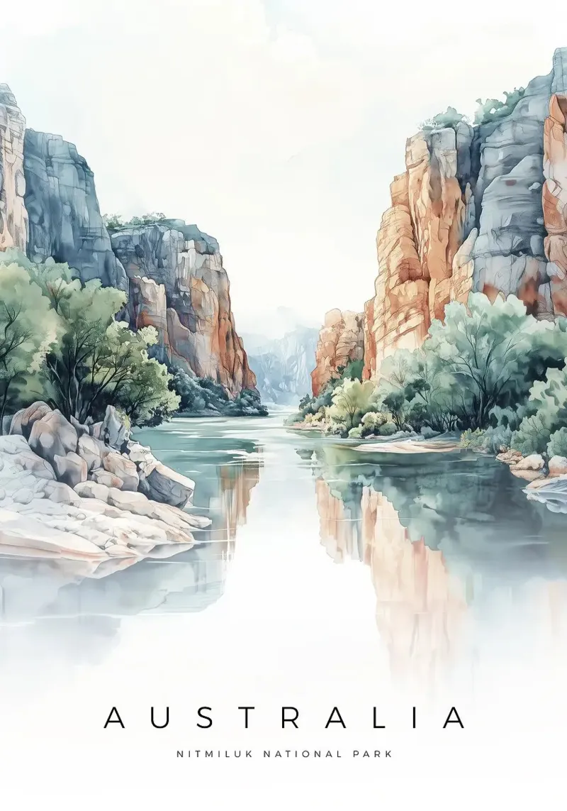 acqua scogliera riflessione alberi rocce cielo natura fiume poster con telaio in alluminio da minerva santiago