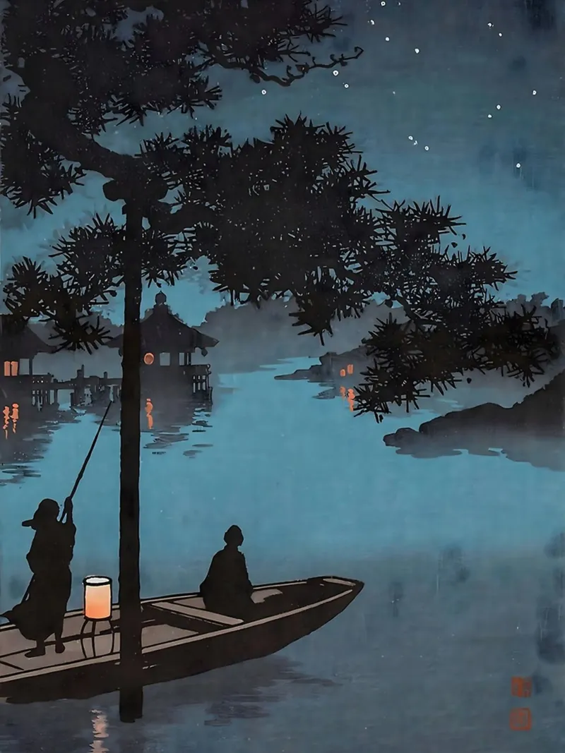 Koho Shoda Stars over Biwa Lake poster con telaio in plastica da GoArt