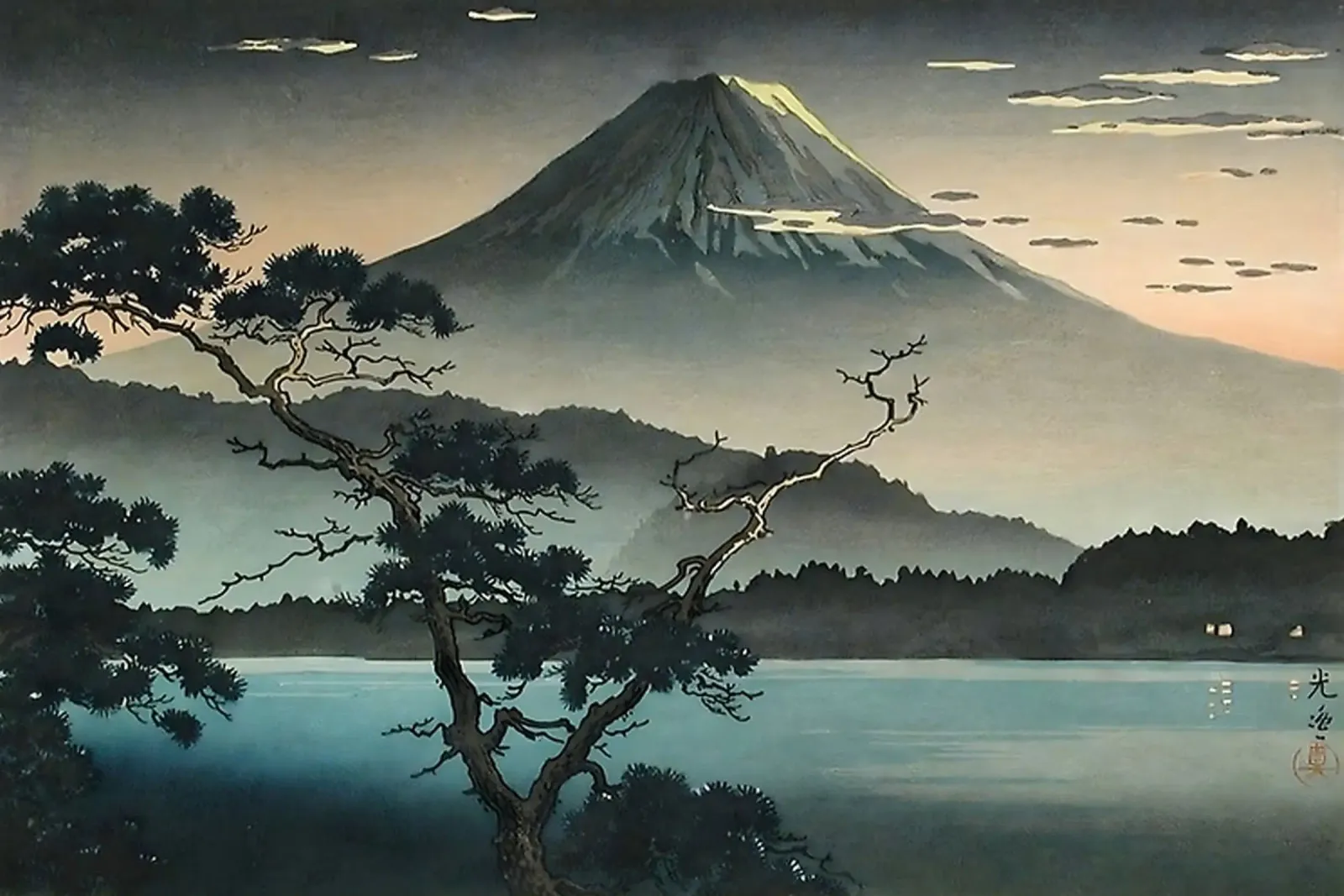 Fuji From Lake Kawaguchi By Tsuchiya Koitsu pellicola backlit da GoArt