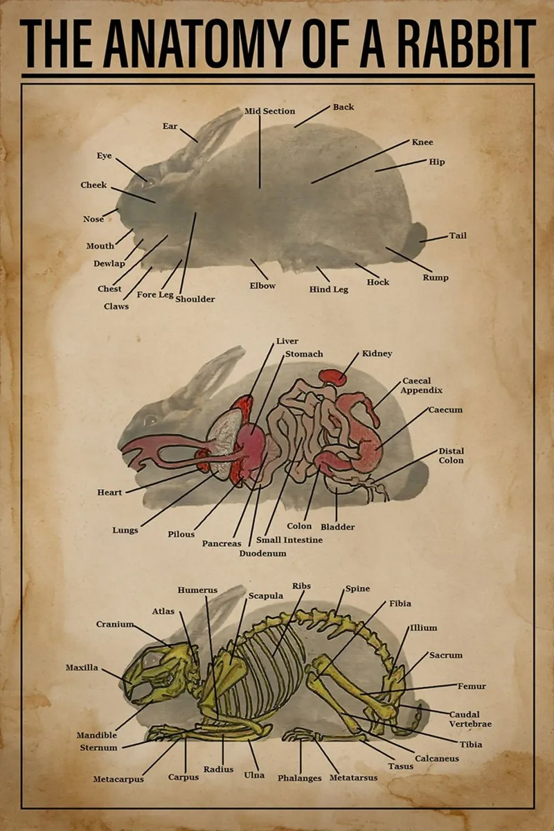 Póster Anatomía de un conejo metacrilato de Maritiknowled