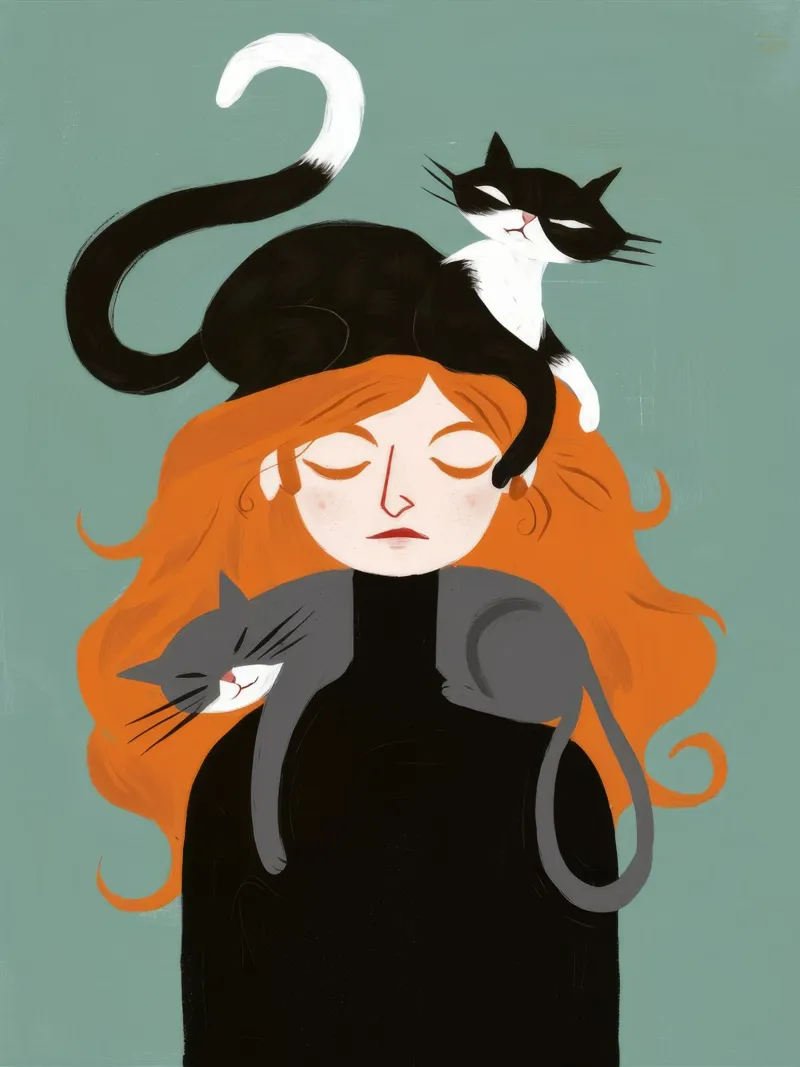 Abbraccio da sogno felino poster con telaio in plastica da Aether Brush