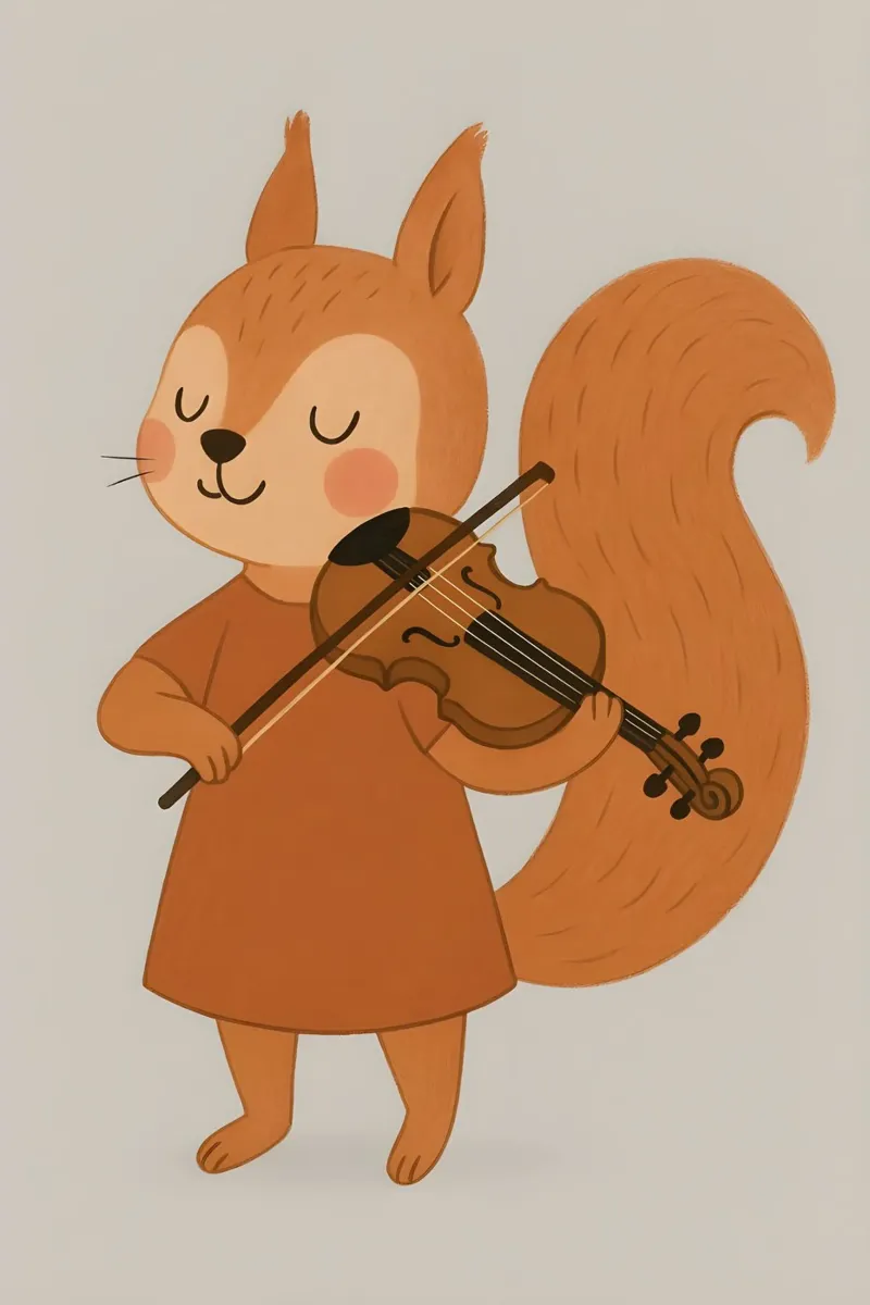 Scoiattolo che suona il violino - Bambini Animali poster con telaio in plastica da Tiny Tails & Stripes