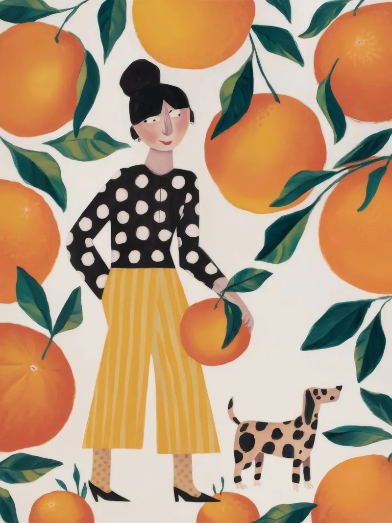 Citrus Polka Koningin poster met aluminium frame van Aether Brush
