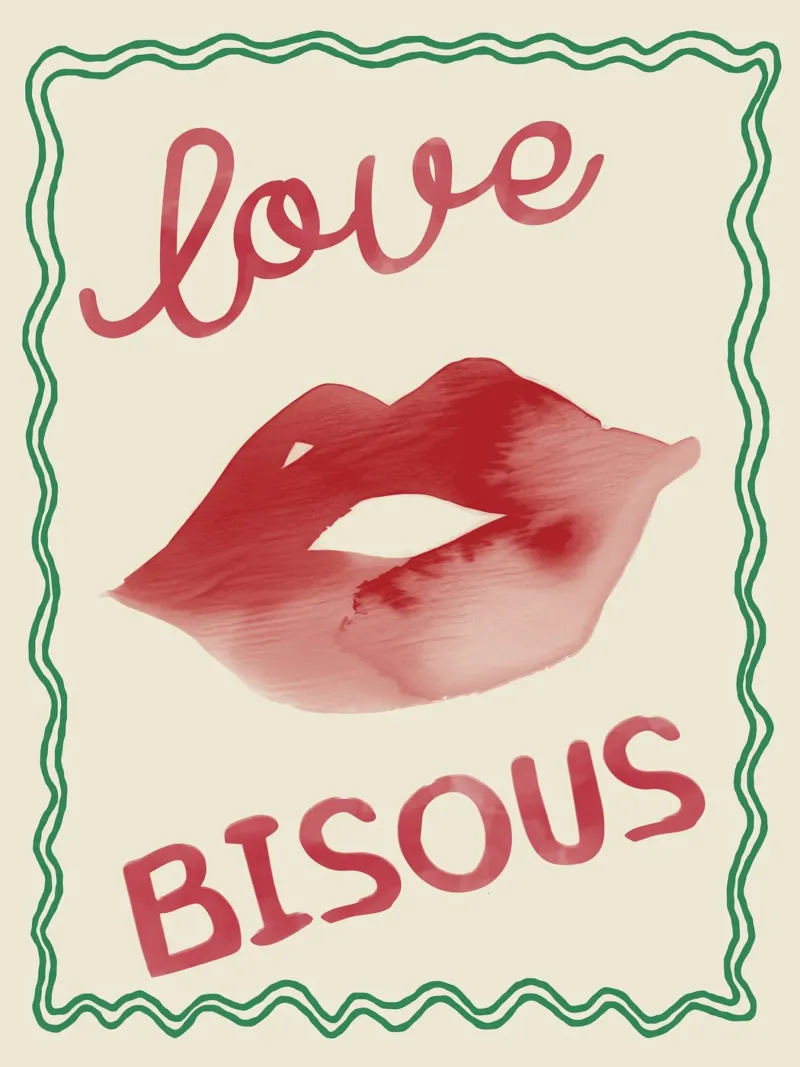 LOVE BISOUS poster con telaio in alluminio da Attaboy Dsgn