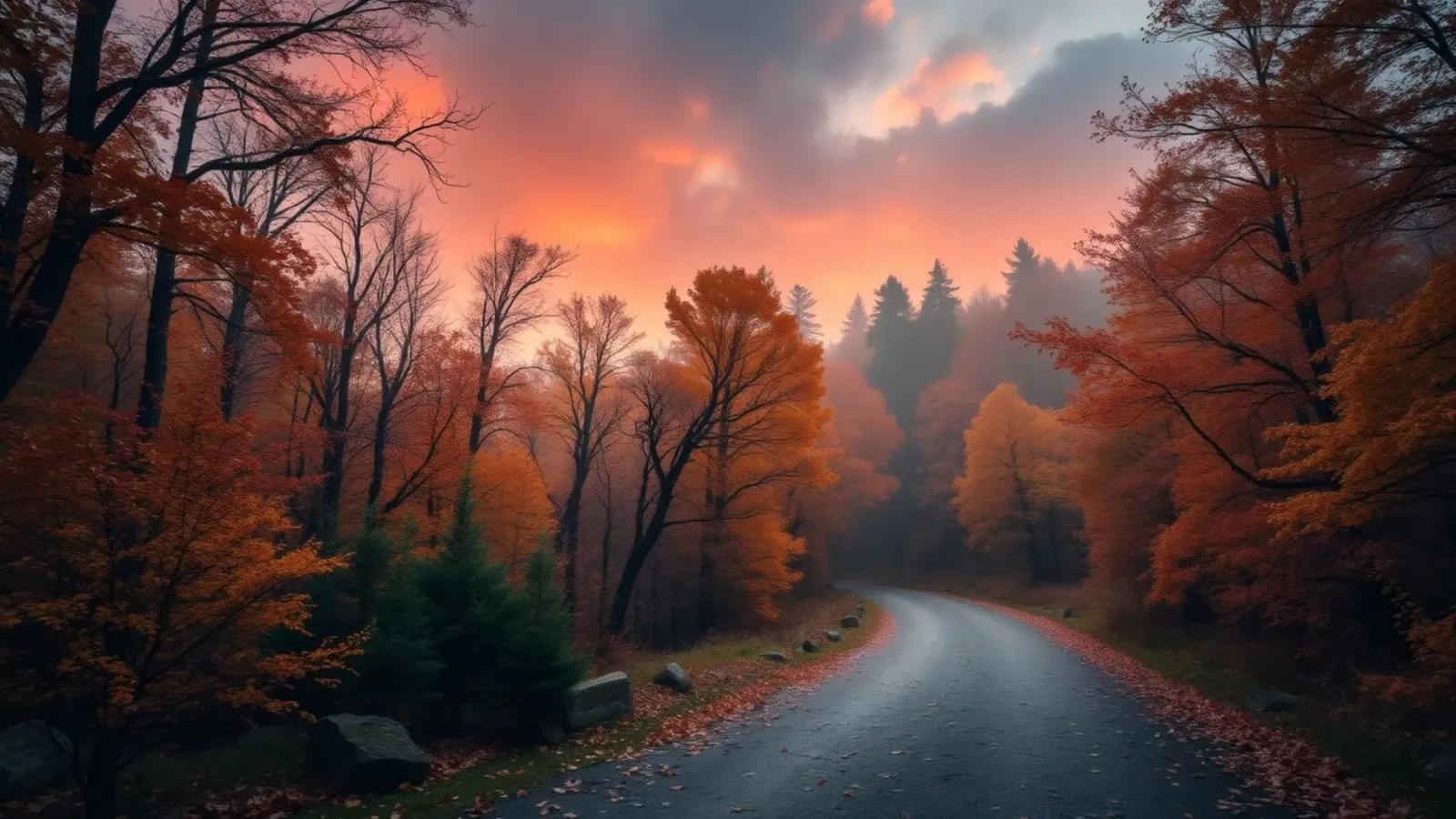 Magnifique paysage d'automne avec une route sinueuse et calme hahnemühle de DesignDoodle
