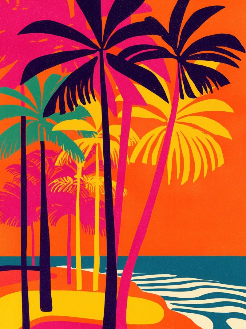 Karibische Strand-Stimmung im Memphis Design Leinwand von Autofocus