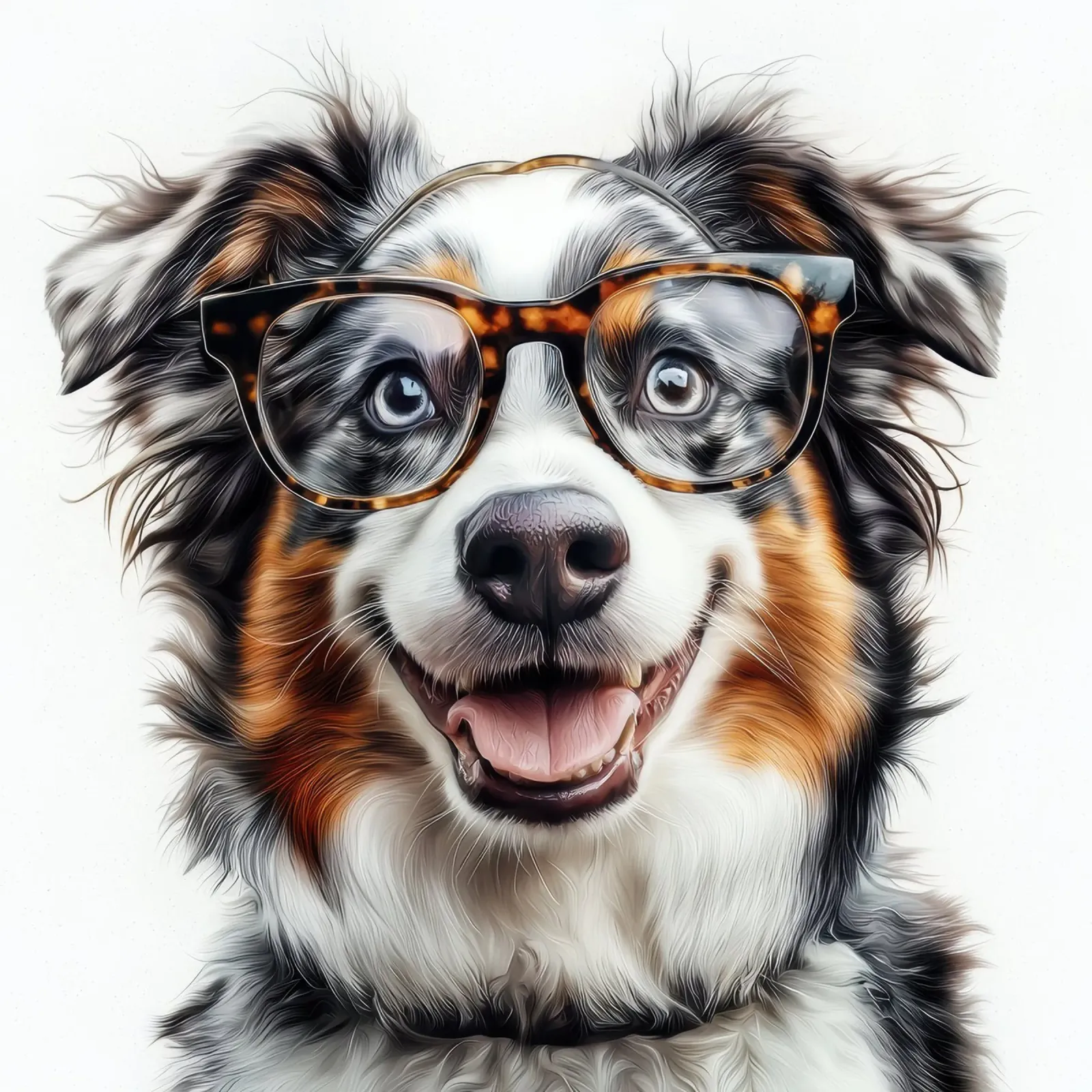 Funny Australian Shepherd in Glasses poster with wooden frame by Funny Animals