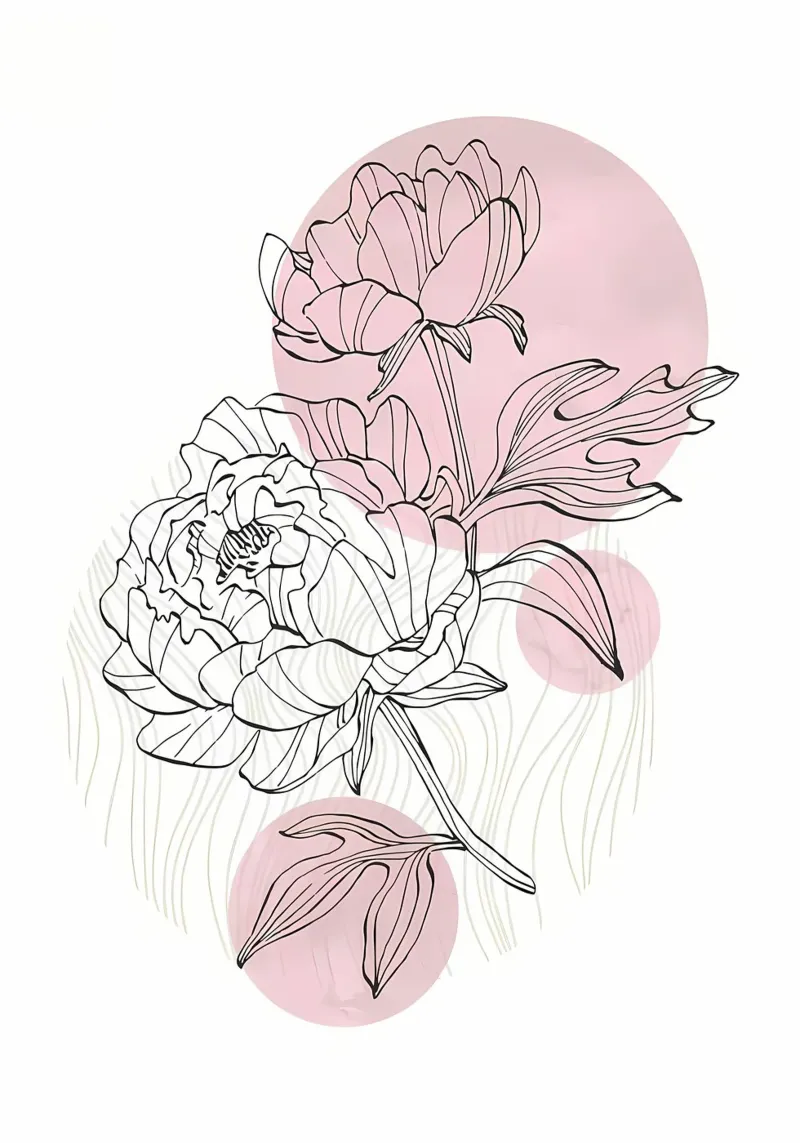 fiori foglie steli peonie ape botanica poster con telaio in alluminio da Ashish Kashyap