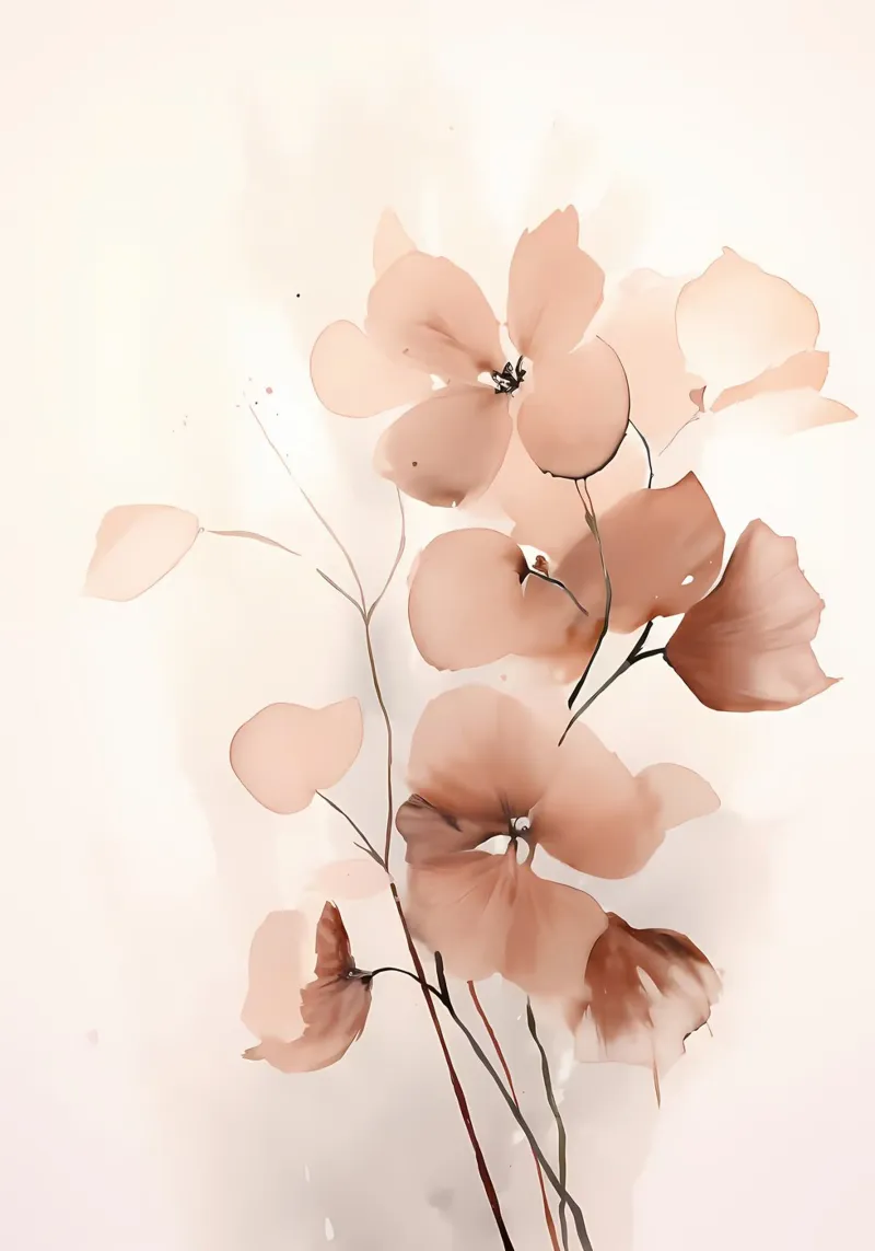 fiori foglie petali steli natura floreale delicato botanico poster con telaio in legno da Ashish Kashyap