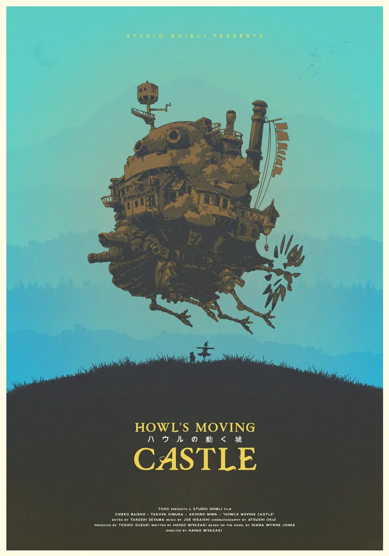 Howl’s Moving Castle poster con telaio in legno da Attaboy Dsgn