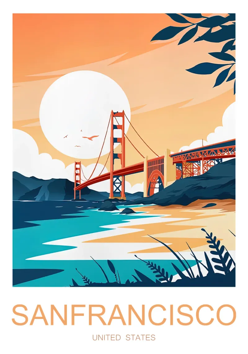 Stampa turistica serale di San Francisco - Golden Gate Bridge carta hahnemühle da Liliestudio
