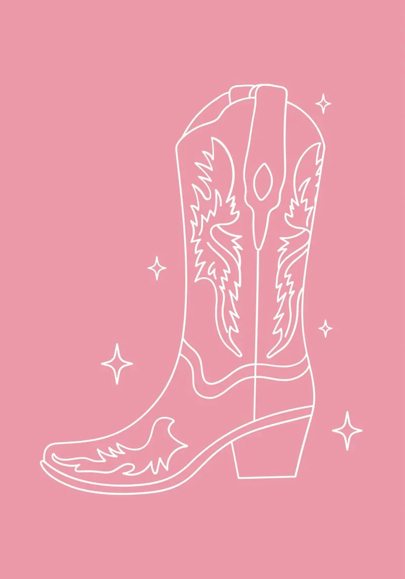 Ilustración minimalista de botas vaqueras Western en rosa metacrilato de pdigitalprints