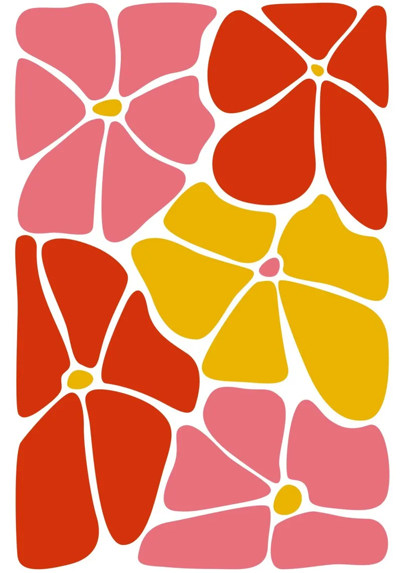 Audace astratto floreale retrò in rosso, rosa e giallo pellicola backlit da pdigitalprints