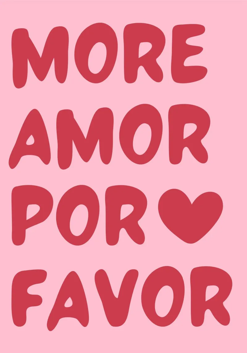 Tipografia giocosa "More Amor Por Favor" in rosa e rosso alluminio dibond da pdigitalprints