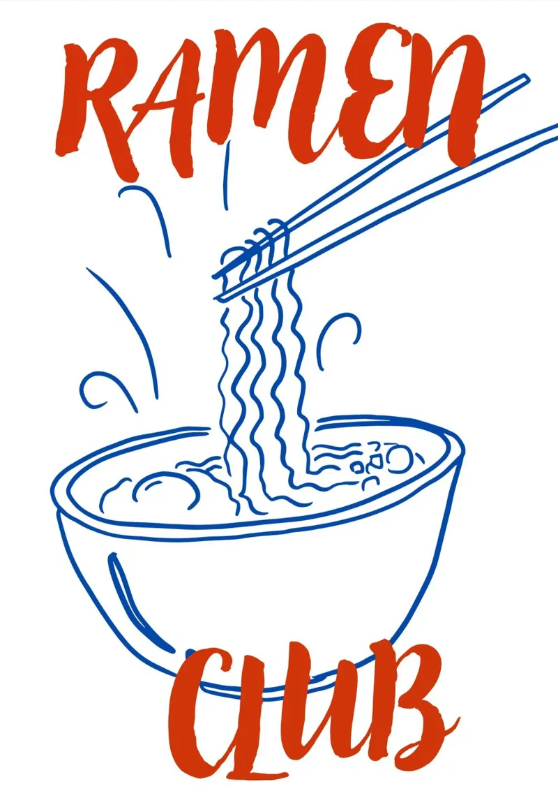 Illustrazione di una ciotola di ramen disegnata a mano con tipografia in grassetto tela con Cornice a cassetta da pdigitalprints