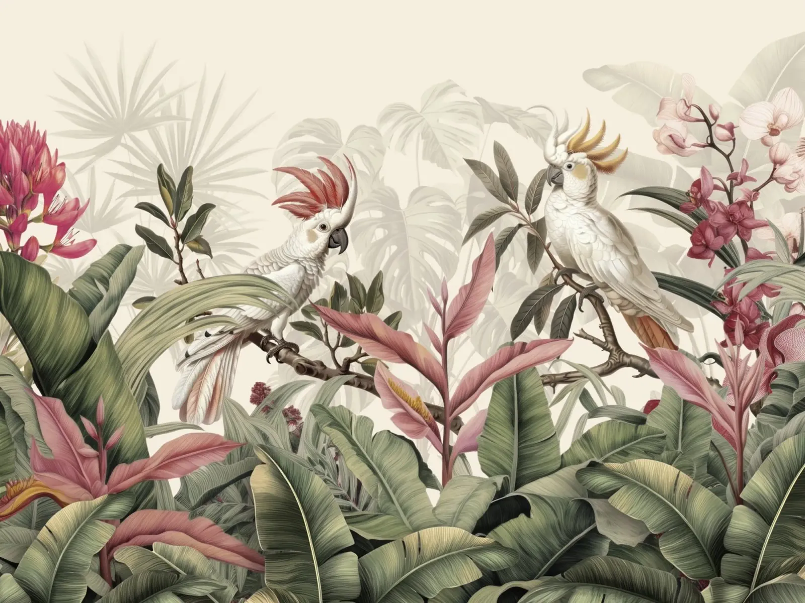 Uccelli cacatua tropicali Paradiso dimenticato pellicola backlit da Andrea Haase Vintage World