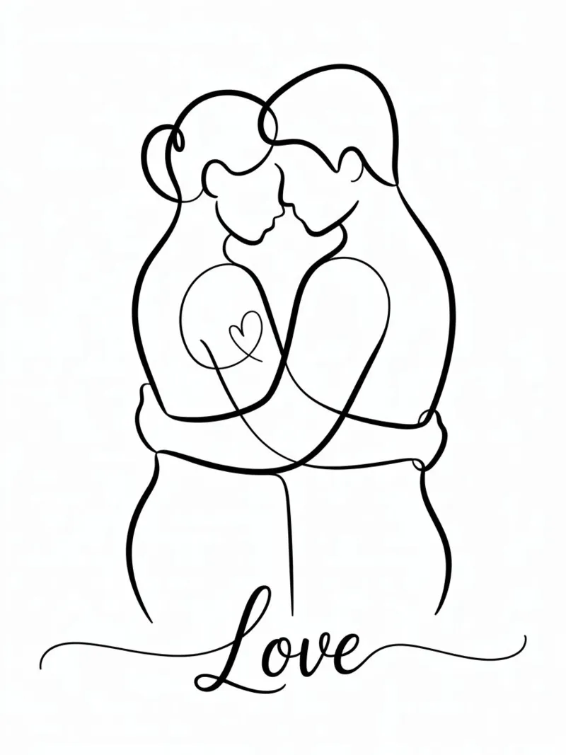 Love Line – Minimalist Couple Art Print in One Stroke canvas by logic
