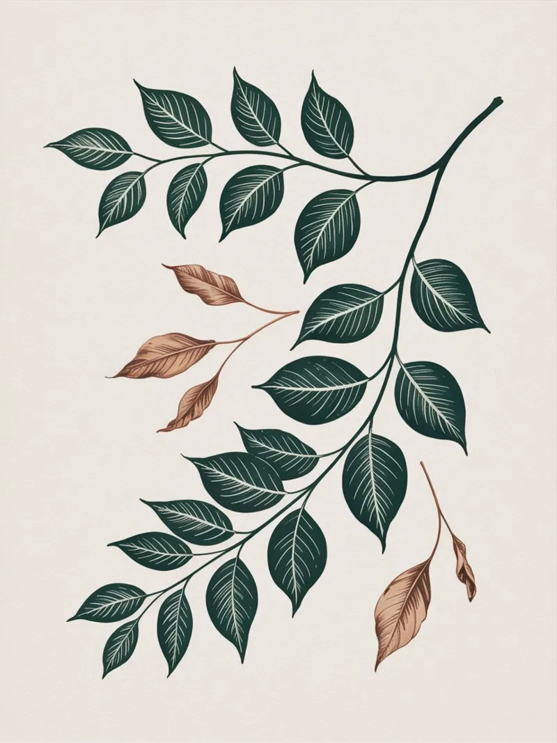 Falling Leaves – Botanical Minimalist Print in Earth Tones canvas with Floater frame by logic