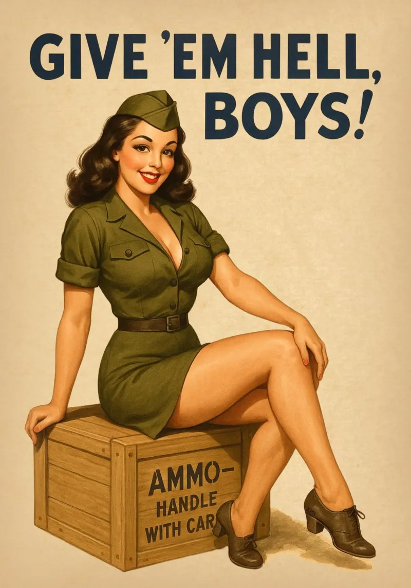 Give em Hell, Boys Poster pinup d'epoca poster da Hecate Pim Designs