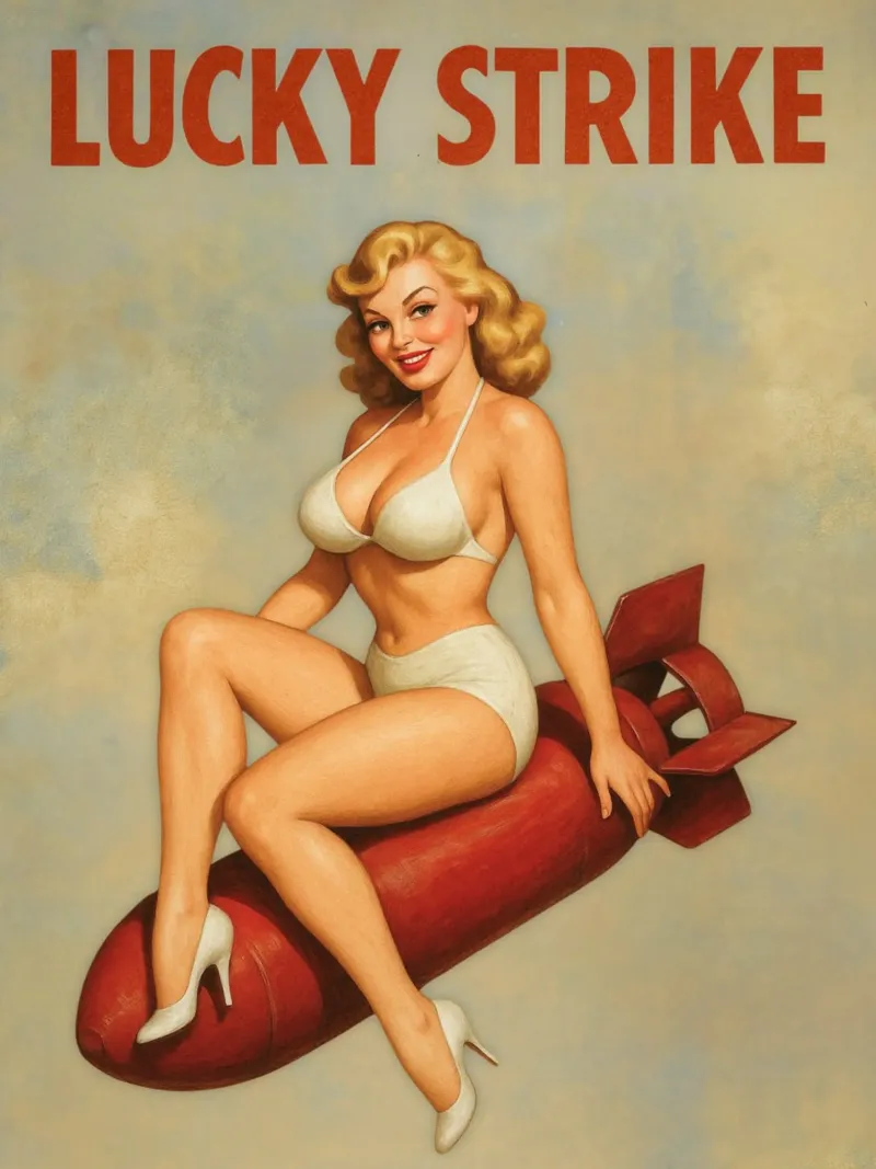 Poster pinup d'epoca Lucky Strike poster con telaio in plastica da Hecate Pim Designs