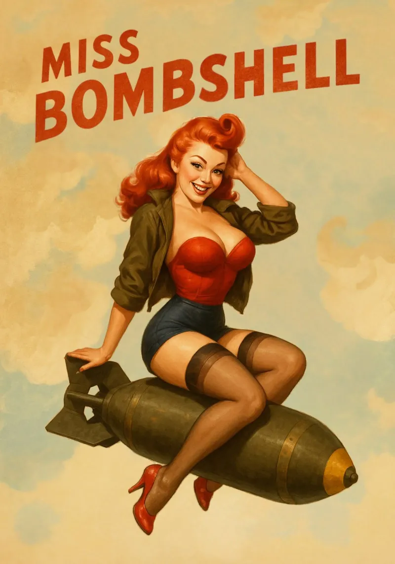 Poster Pinup d'epoca di Miss Bombshell pellicola backlit da Hecate Pim Designs