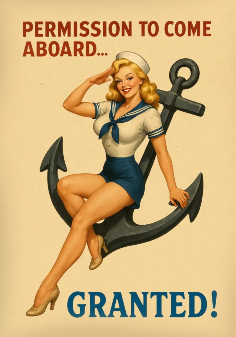 Permission to Come Aboard Vintage Pinup Poster hahnemühle by Hecate Pim Designs