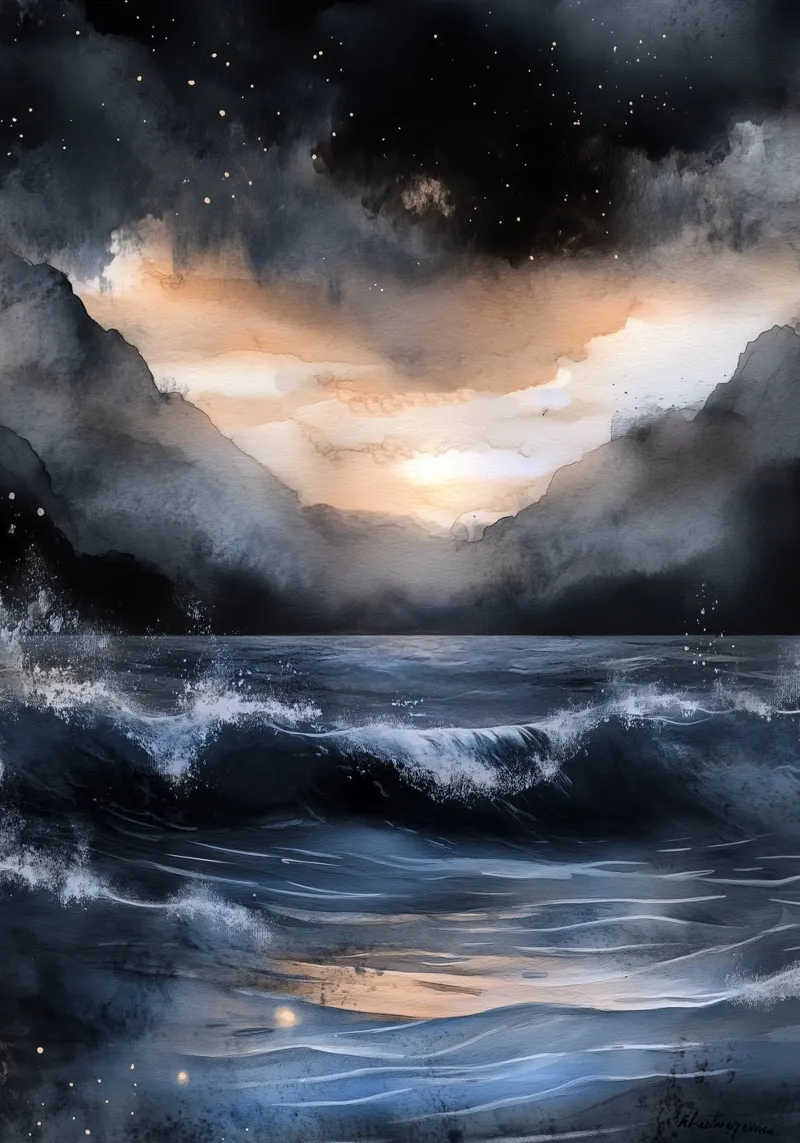 Mare e onde poster con telaio in legno da Justyna Jaszke JBJart
