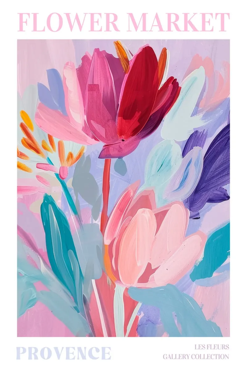 Bloemen abstracte kleurrijke kunstreproducties, abstract bloemenkunstwerk acryl van Boheme