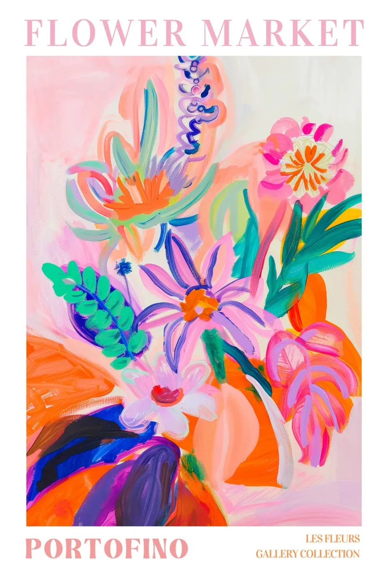 Poster del mercato dei fiori, stampe d'arte colorate astratte sui fiori poster da Boheme
