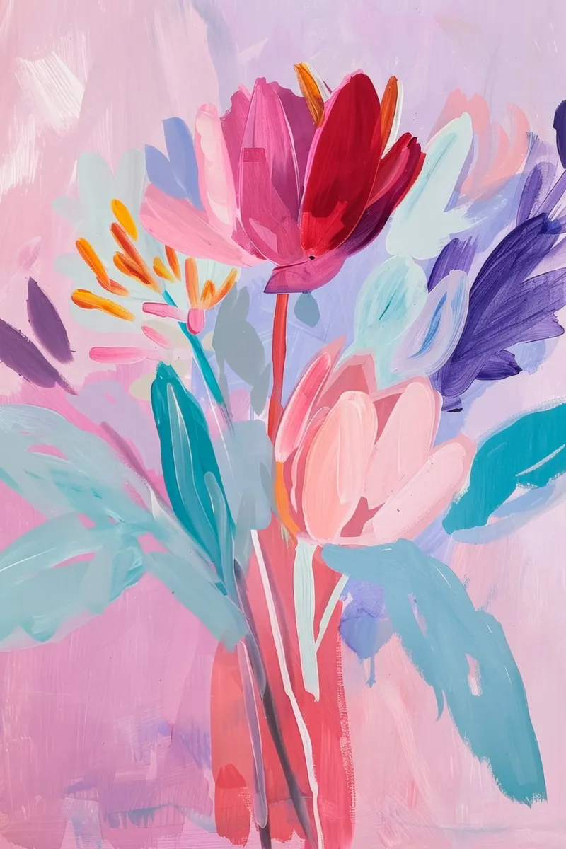 Bloemenprint, Bloemenkunstwerk, Abstracte bloemen canvas met Baklijst van Boheme