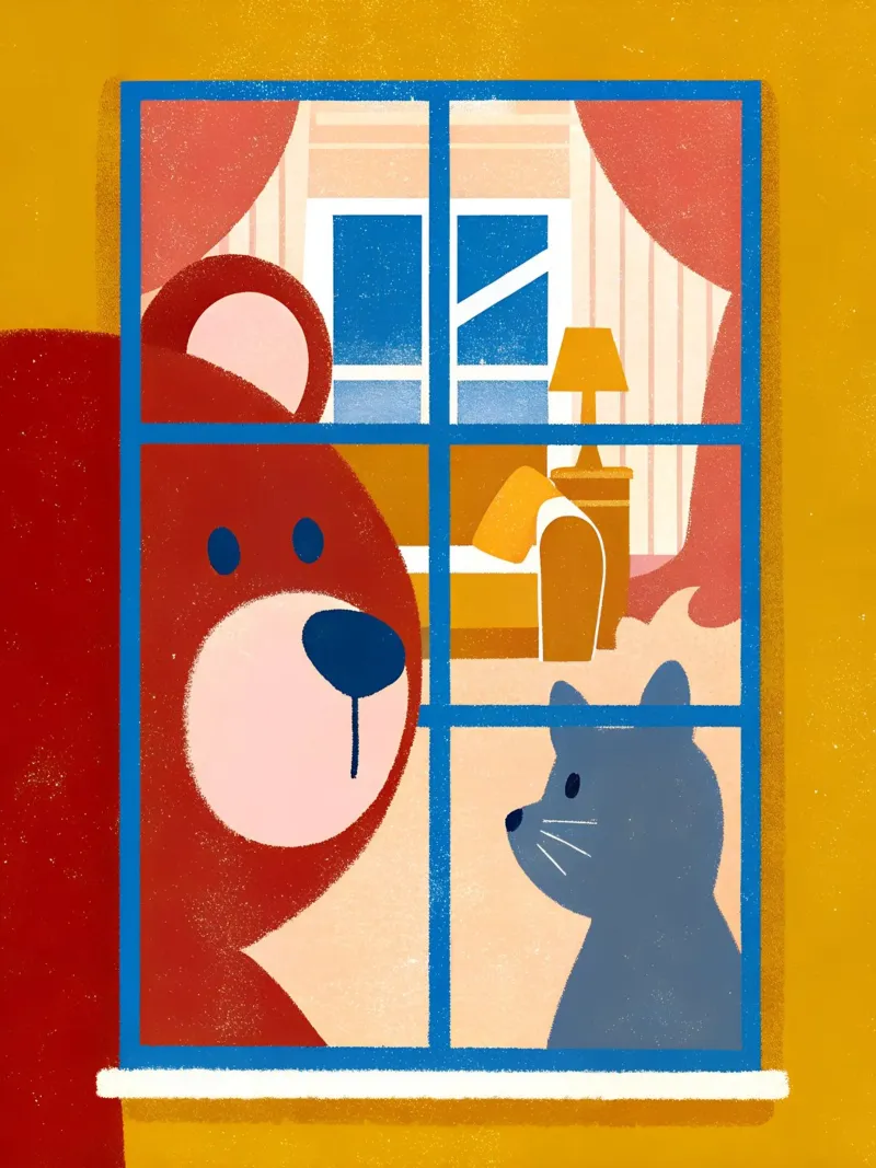 Bear Peeking Out the Windows canvas with Floater frame by THE LATEST SHOP