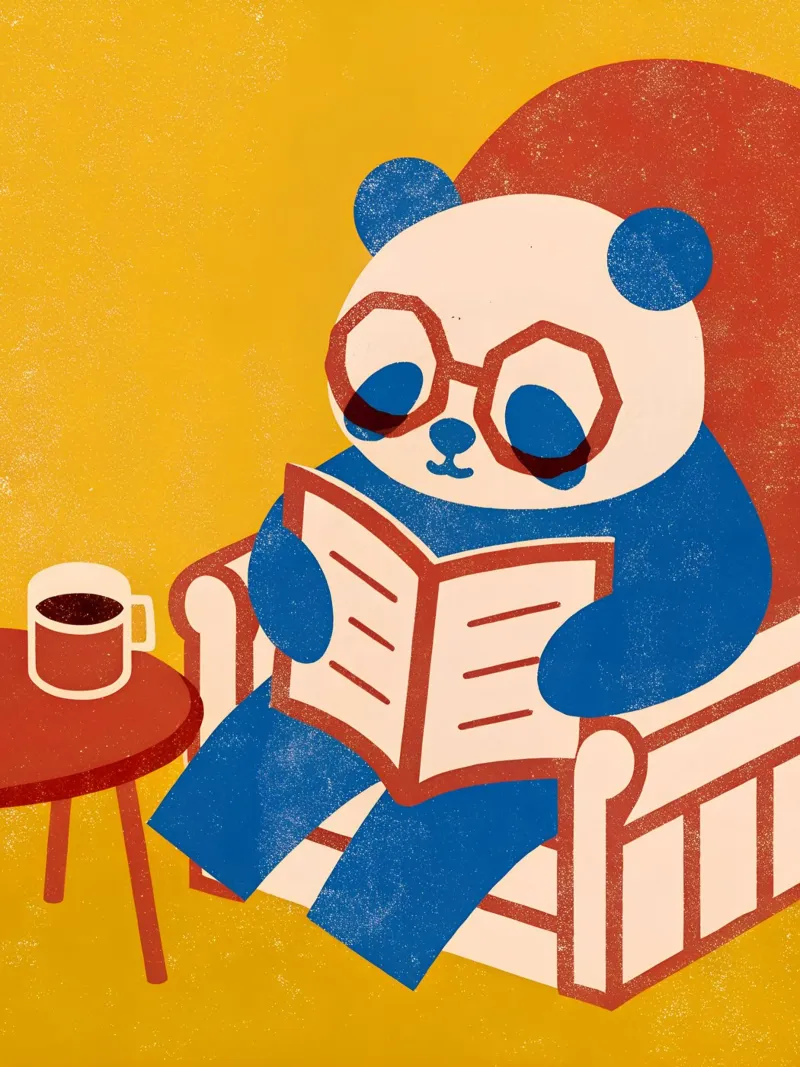 Panda leyendo disfrutando del café hahnemühle de THE LATEST SHOP