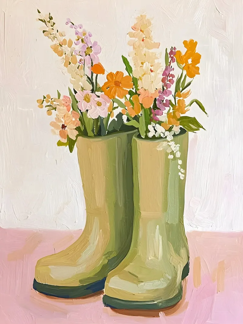 Floral Wellies poster with plastic frame by Gypsy Galleria