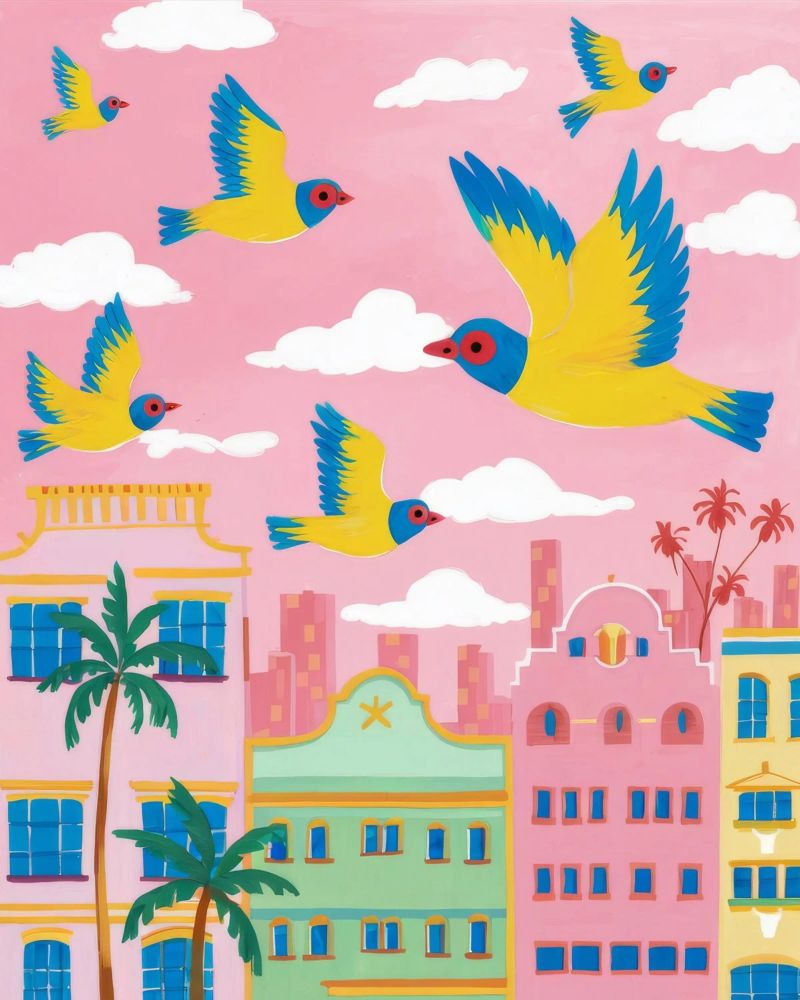 Pink City Avian Flight poster by Pake Nebula