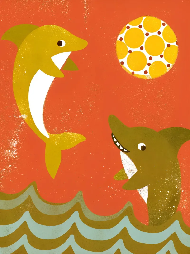 Delfini e squali che giocano a palla pellicola backlit da THE LATEST SHOP