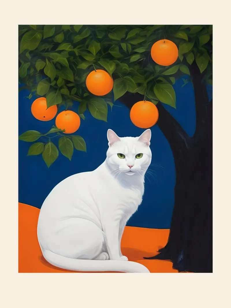 White Cat poster con telaio in plastica da Indigo Rain