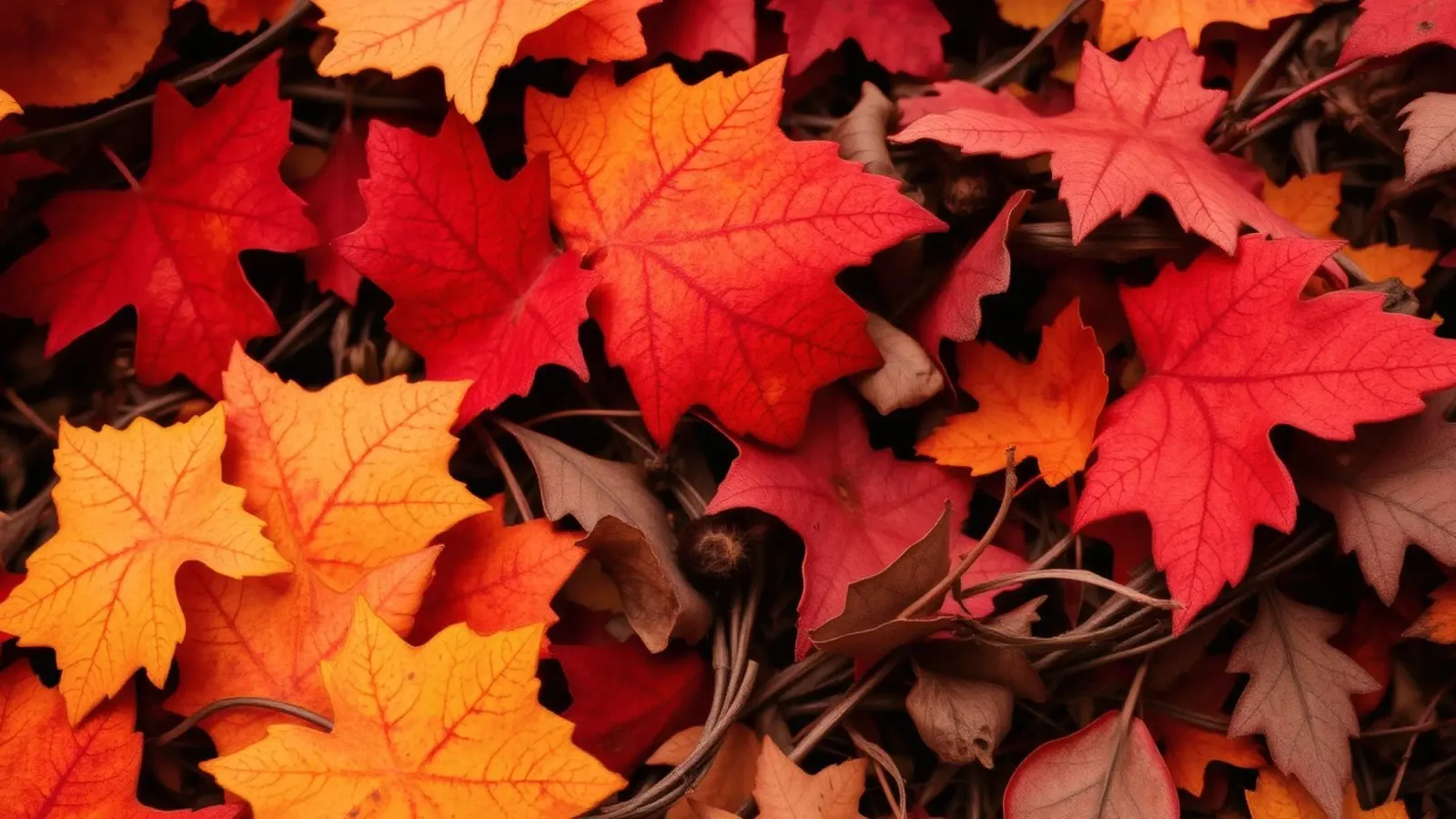 Feuilles d'automne dans des tons vibrants de rouge, d'orange et de jaune hahnemühle de DesignDoodle